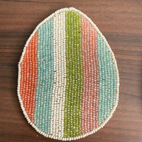 Beaded Easter Egg Coasters Set Of 2 Handmade 5" Pier 1 Imports Striped & Chick D - Picture 3 of 6